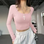 올인원 딥 V 오픈 백 섹시 스포츠 탑 러닝 트레이닝 요가웨어 슬림핏 슬림 캐주얼 피트니스 긴팔 - 이미지 4