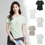 스타일아유 여성 요가복 반팔 트레이닝 불규칙 트임 라운드넥 시원한티 스포츠티 YG0134