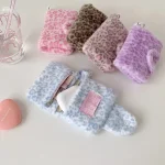 겨울 INS 패션 레오파드 프린트 플러시 스냅 지갑 카드 가방 귀여운 일본 소녀 펜던트 동전 지갑 잔돈 보관 가방