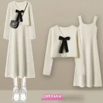 2025 가을겨울 신상 여성 니트 투피스 세트 | 여리핏 슬리밍 캐미솔 원피스+스웨터 세트 - 이미지 4