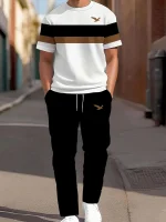 2025년 여름 신상 남성 세트는 3D 스트라이프 프린트로 캐주얼하고 세련된 아웃도어 스포츠웨어입니다.