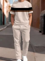 2025년 여름 신상 남성 세트는 3D 스트라이프 프린트로 캐주얼하고 세련된 아웃도어 스포츠웨어입니다. - 이미지 2