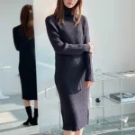 목폴라 니트 원피스 여성 가을 겨울용 터틀넥 롱니트 긴 소매 스타일릿한 디자인 - 이미지 3