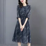 스타일아유 여성 프릴 라운드넥 여름 반팔 중년 엄마옷 유럽풍 원피스 OP1854 - 이미지 3