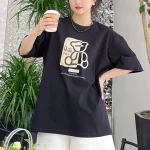 GLACIER 여성 반팔 티셔츠 루즈핏 100%면 컬러 배색 곰돌이 - 이미지 2