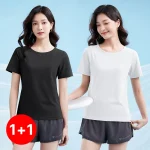 1+1스타일아유 여성 루즈핏 무지 반팔 티셔츠 요가운동 러닝 피트니스 통기성 속건 캐주얼 데일리룩 YG0136