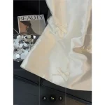 우아한 새틴 나비 매듭 스트랩 드레스 여성용 중간 길이 미디 스커트 화이트 컬러 여름 패션 하이 엔드 느낌 미니 드레스 - 이미지 5