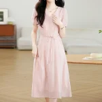 스타일아유 고급무드 여성용 브이넥 리본 스트랩 미디 원피스 깔끔한 데일리룩 OP2281 - 이미지 4