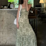 여름 티타임 비치 휴가 스트랩 드레스 여성 우아하고 달콤한 분위기의 고급스러운 비치 롱 드레스 원피스