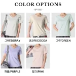 스타일아유 여성 브이넥 정어깨 루즈핏 반팔 요가복 러닝 통기성좋은 스포츠티 YG0133 - 이미지 5