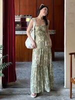 여름 티타임 비치 휴가 스트랩 드레스 여성 우아하고 달콤한 분위기의 고급스러운 비치 롱 드레스 원피스 - 이미지 3