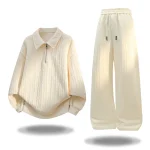 남성 가을 캐주얼 스포츠웨어 세트 투피스 부드러운 편안한 원단 야외 활동복 칼라 하프 집업 후디 엘라스틱 웨이스트 스웨트팬츠