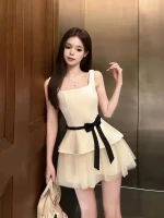 Pure Desire 살구색 조끼 드레스 세트 여성 디자인 센스 민소매 탑 하프 길이 짧은 스커트 여름 스위트 하이 웨이스트 A라인 스커트 - 이미지 4