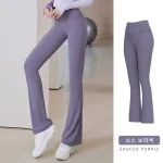 여성 피트니스 타이트하고 통기성 하이웨이스트 초박형 스포츠 플레어 팬츠, 필라테스 요가 플레어 팬츠, 요가 천 레깅스