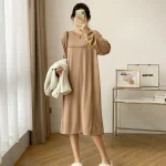 스타일아유 1+1(2종세트) 여성 빅사이즈(66~99) 루즈핏 긴팔 레터링 롱원피스 롱티 심플 캐주얼 홈웨어 OP1556 - 이미지 3