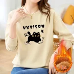 1+1스타일아유 여성 라운드넥 320g 기모 맨투맨 귀여운 고양이 캐주얼 프린트 루즈핏 따뜻한 상의 TS3879 - 이미지 2