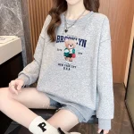 1+1(2장세트)스타일아유 여성용 유니크 베어프린팅 맨투맨 라운드넥 오버핏 320G면질 빅사이즈 가을겨울용 긴팔 티셔츠 TS3796 - 이미지 2