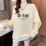 1+1(2장세트)스타일아유 여성용 맨투맨 빅사이즈 55~77 오버핏 가을겨울 ONE레터링 320G면질 긴팔 티셔츠 TS3798 - 이미지 3