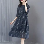 스타일아유 여성 프릴 라운드넥 여름 반팔 중년 엄마옷 유럽풍 원피스 OP1854 - 이미지 2