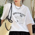 GLACIER 여성 반팔 티셔츠 루즈핏 100%면 빈티지 패턴 - 이미지 2