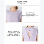 스타일아유 여성 라운드넥 트임 백오픈 숏슬리브 티셔츠 통기성 속건 요가 피트니스 운동상의 YG0139 - 이미지 5