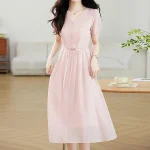 스타일아유 고급무드 여성용 브이넥 리본 스트랩 미디 원피스 깔끔한 데일리룩 OP2281 - 이미지 5