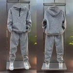 남성용 트렌디 캐주얼 스포츠웨어 세트 봄 가을 신상 후드 패치워크 스웨트셔츠 긴 바지 투피스 수트 - 이미지 3