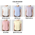 스타일아유 여성 라운드넥 트임 백오픈 숏슬리브 티셔츠 통기성 속건 요가 피트니스 운동상의 YG0139 - 이미지 4