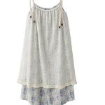 여름 신상 레이스 스플라이싱 매듭 미디 기장 홀터넥 드레스 여성용 스윗 루즈핏 허리 A라인 스커트 스타일 폴리에스터 소재