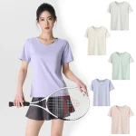 스타일아유 여성 브이넥 정어깨 루즈핏 반팔 요가복 러닝 통기성좋은 스포츠티 YG0133