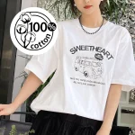 GLACIER 여성 반팔 티셔츠 루즈핏 100%면 빈티지 패턴