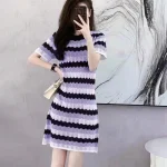 스타일아유 봄여름 위한 세련된 반팔 백협 미니 니트 드레스 여성의류 OP1852 - 이미지 3